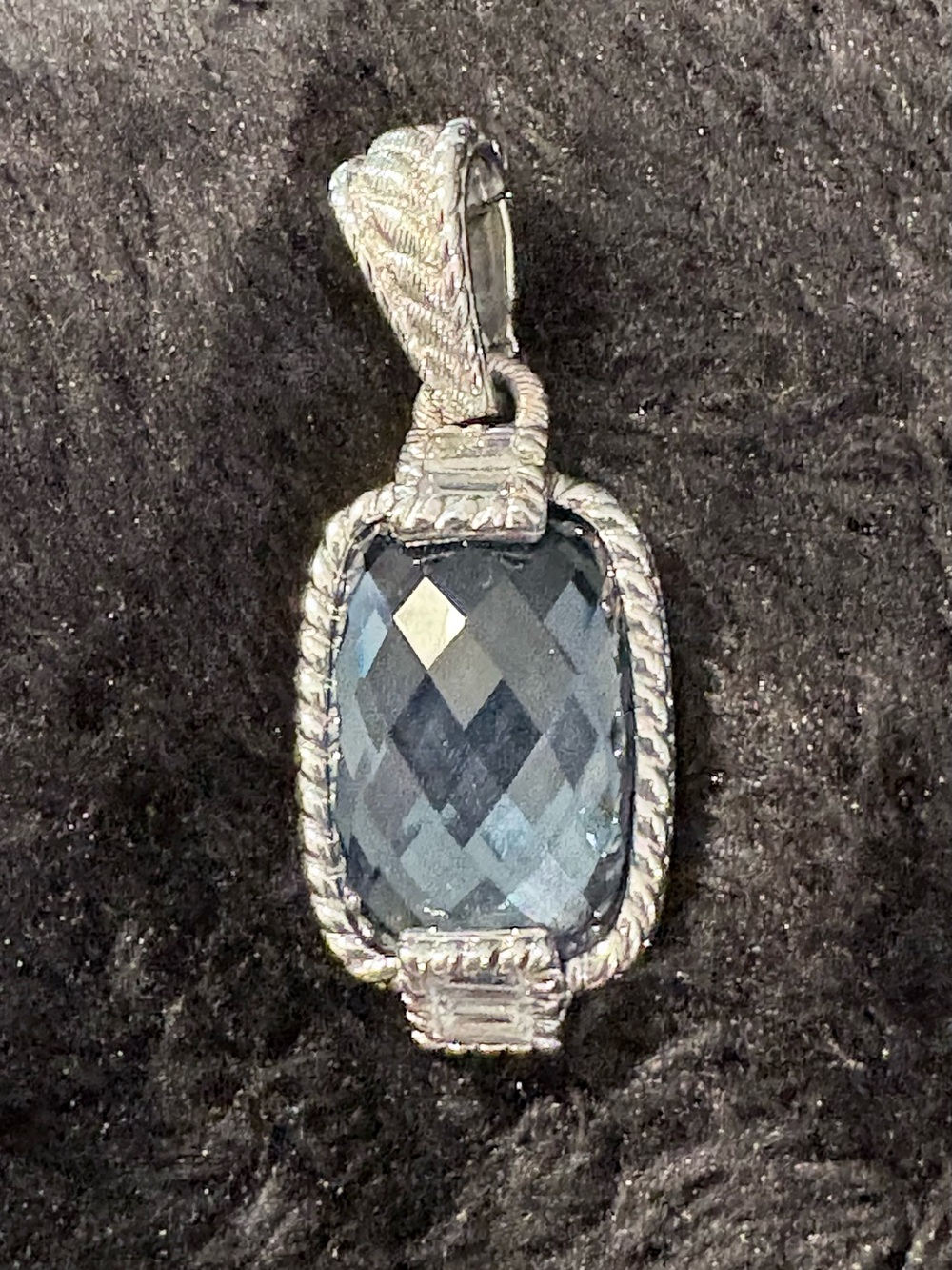 Judith Ripka Sterling Silver Cushion Cut Smoky Blue Quartz Enhancer Pendant